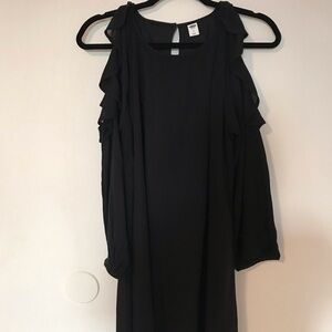 Black Ruffle Cold Shoulder Midi Dress